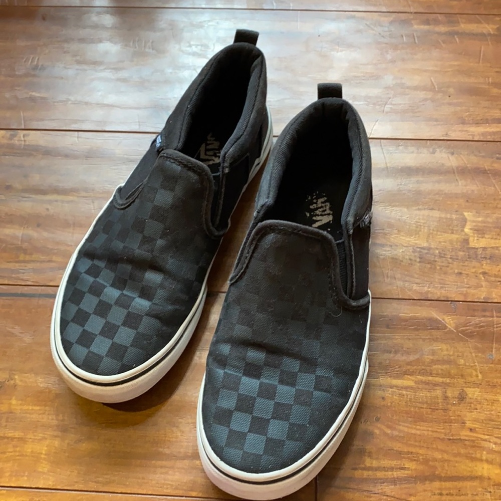 Vans black on black checkerboard loafers